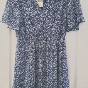 Womens short sleeve vneck ruffle leopard print high waist flowy dress NWT